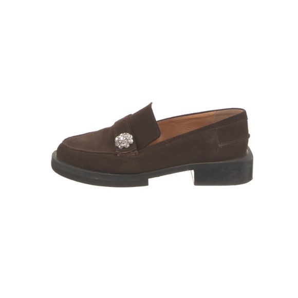 Ganni Brown Suede Crystal Embellishments Loafers - Picture 1 of 5